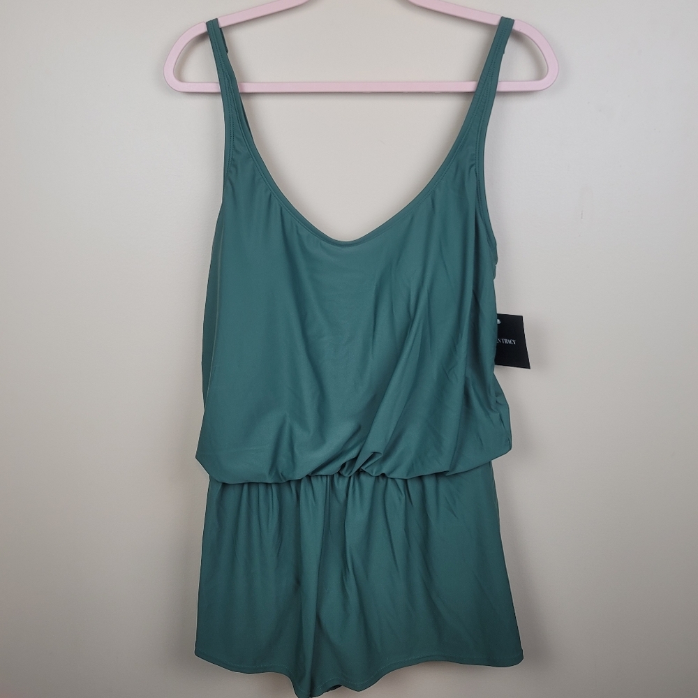 NWT Ellen Tracy Dark Sage Romper Swimsuit size 10